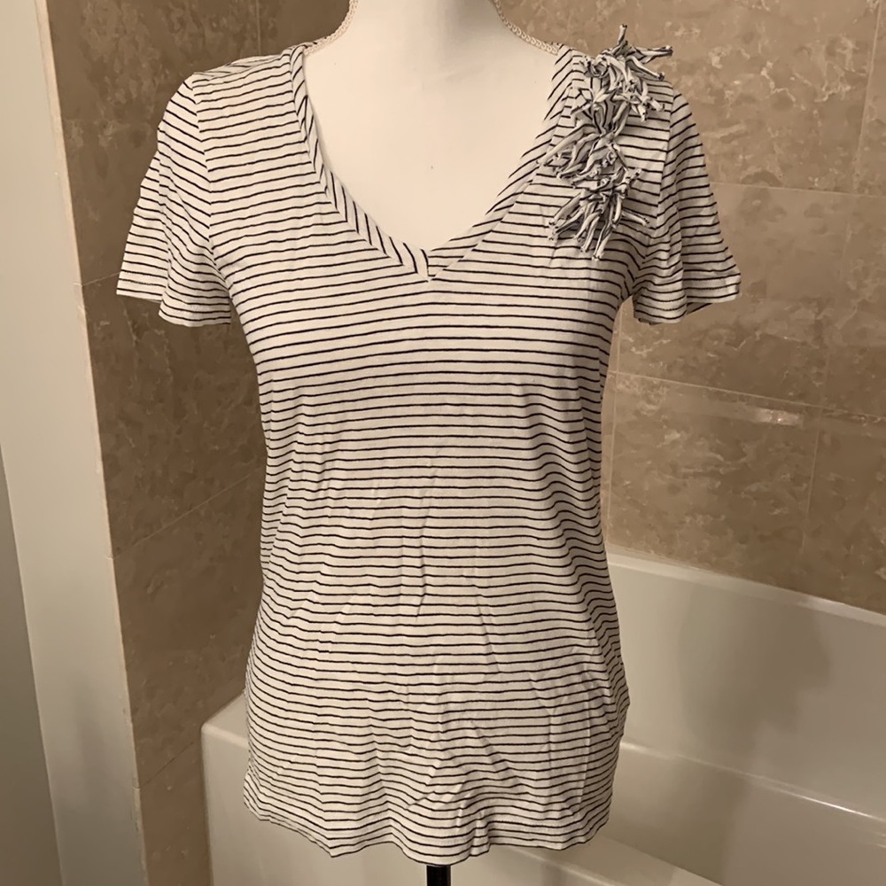 J.CREW V-Neck Striped Pom Pom T-Shirt